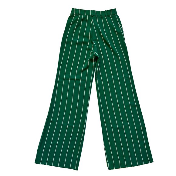 H&M Green Pinstripe Wide Leg Pants Size 2 High Waist 30 Inseam Work Trousers - Picture 2 of 5
